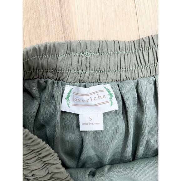 Loveriche Olive Green Fit & Flare Mini Skirt With Elastic Drawstring Waist Lined - Picture 2 of 3